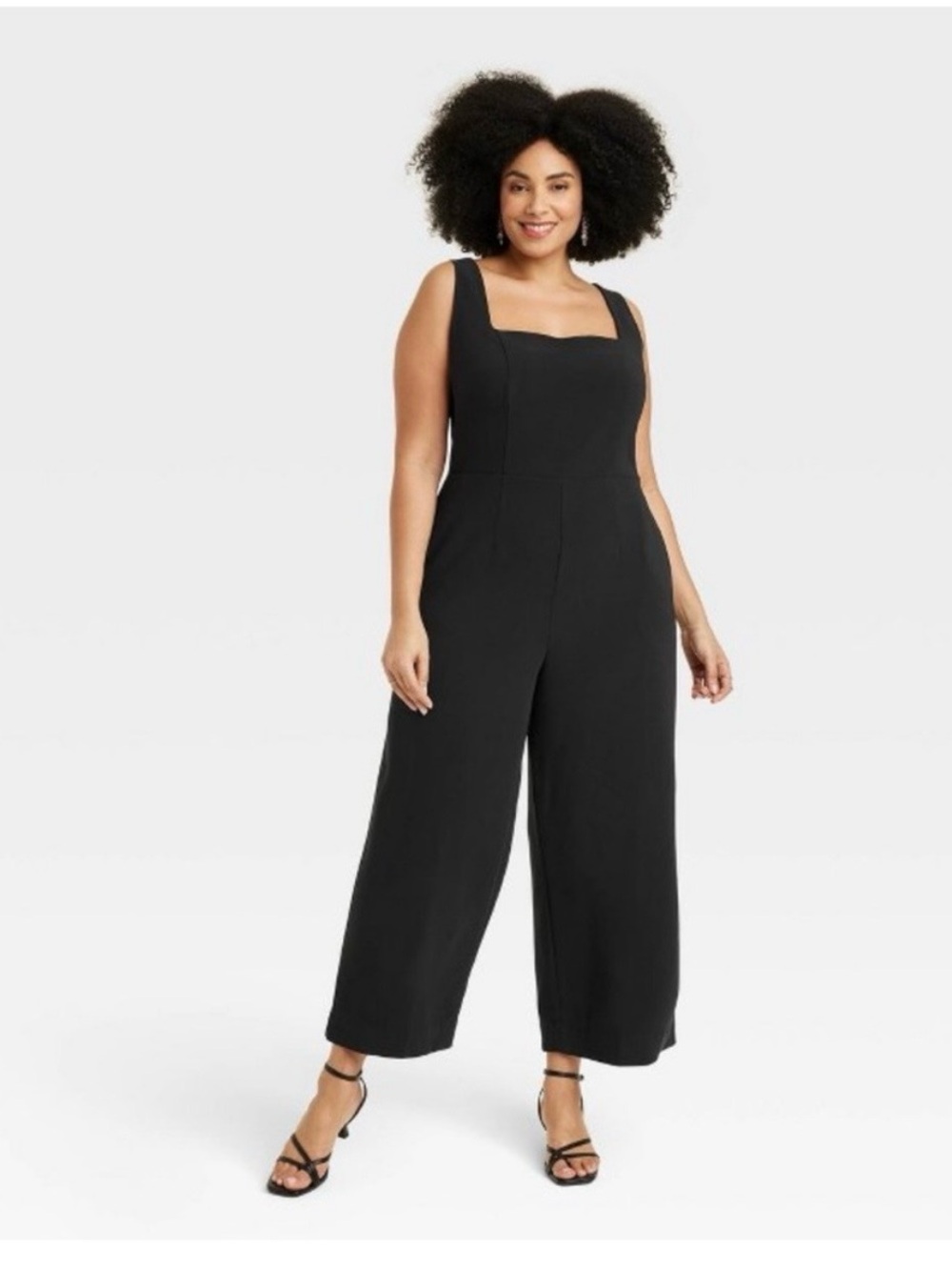 Square-Neck Wide Leg Jumpsuit in Black